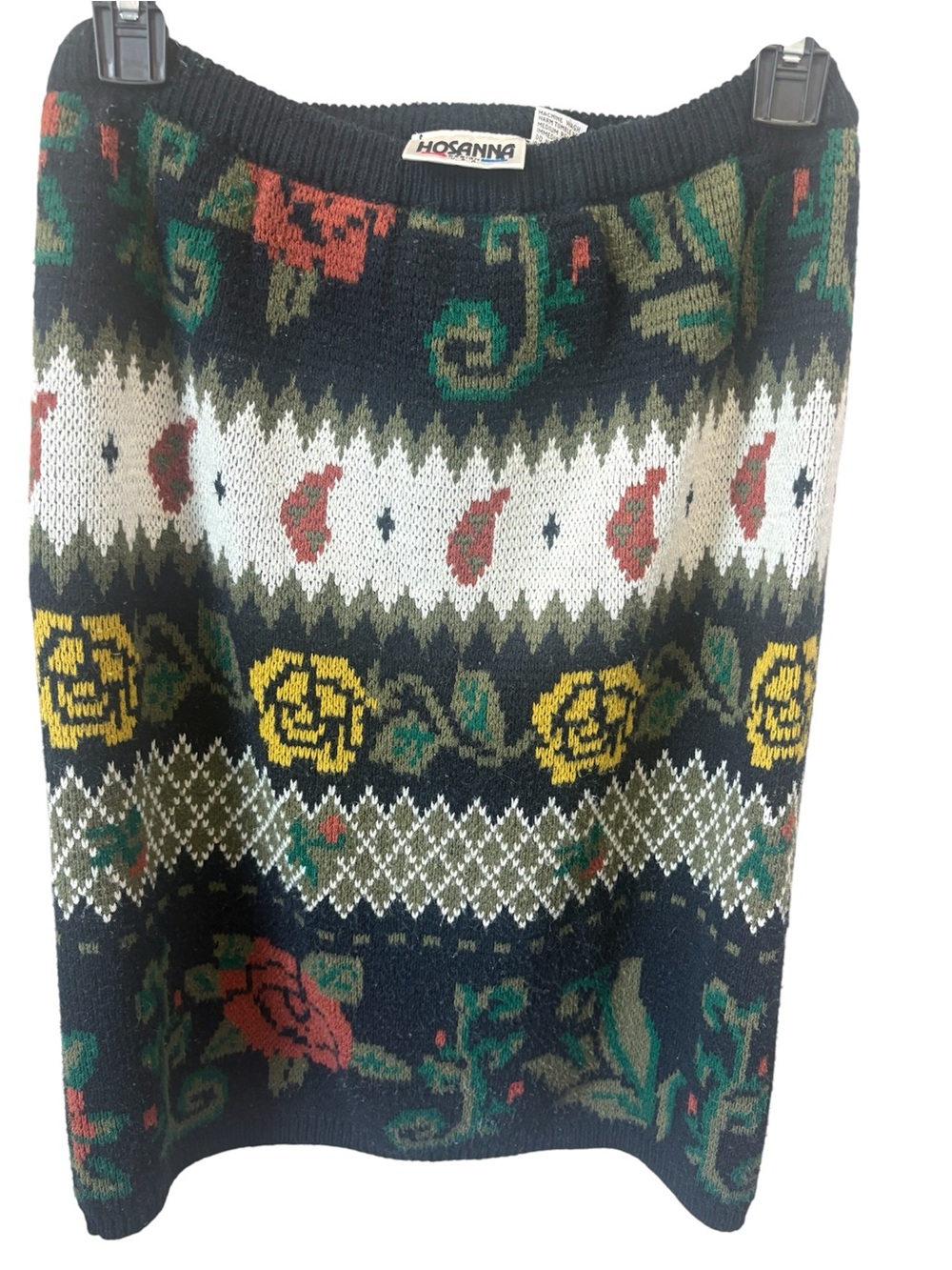 Hosanna Vintage Black Floral Knit Skirt